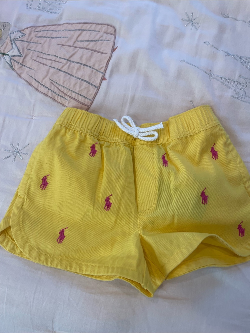 Polo by Ralph Lauren Yellow Girls' Shorts with Pink Pony Embroidery